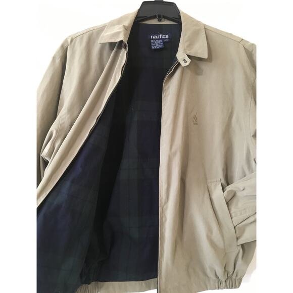 Nautica Medium Khaki Colored Lined Windbreaker Jacket Button Collar - Picture 8 of 9